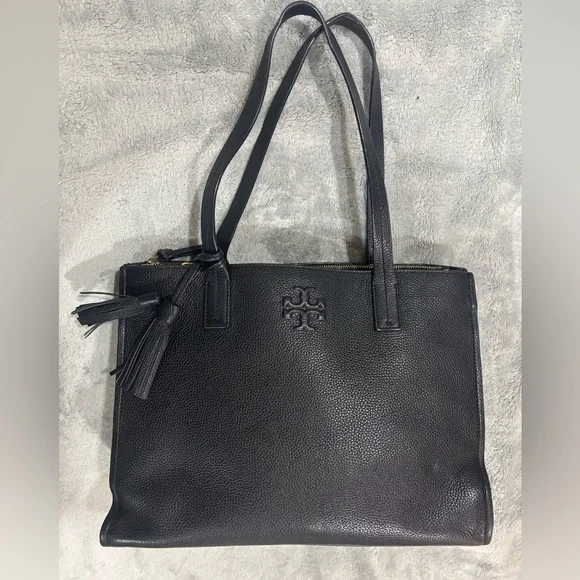 Tory Burch Black Leather Tote Bag - Picture 1 of 8